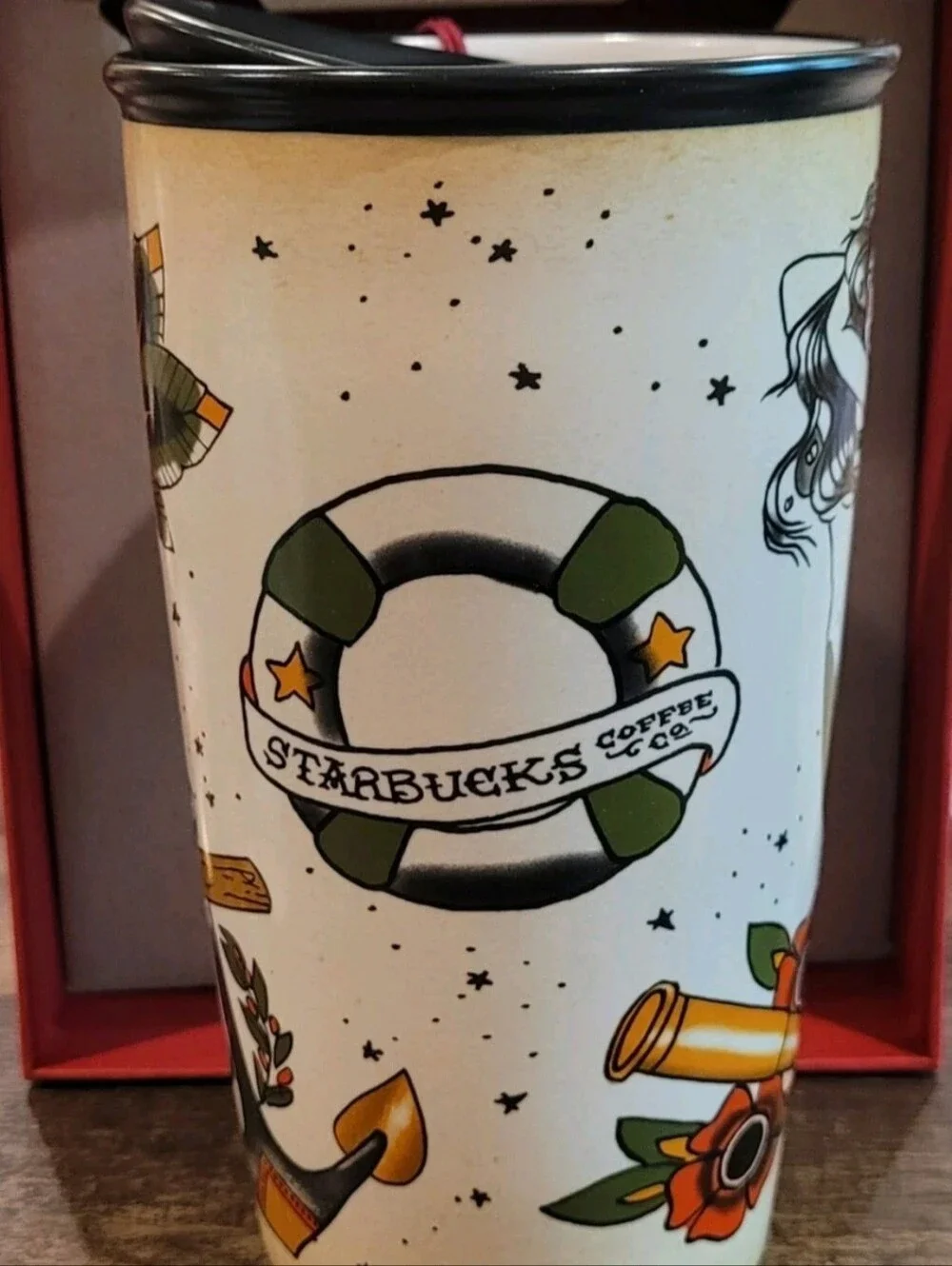 2015 Starbucks Dot Collection Siren Mermaid Sailor Tattoo Ceramic Travel NIB